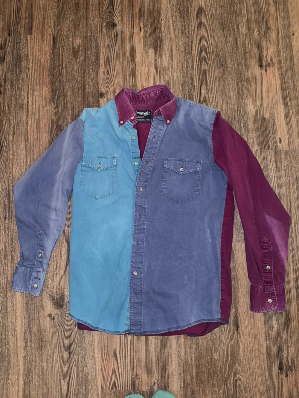 Wrangler Men’s Colorblock Button-Down Shirt - Light Blue, Navy & Burgundy